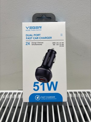 VEGER 51W CC62-1A1C Dual Port Fast Car Charger
