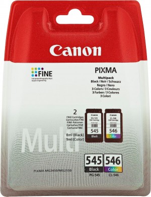 Canon Ink Cartridges PG-545 + CLI-546 BK / C / M / Y Multipack Clack + Color 8ml + 9 ml Original for PIXMA Printer (8287B006AA)