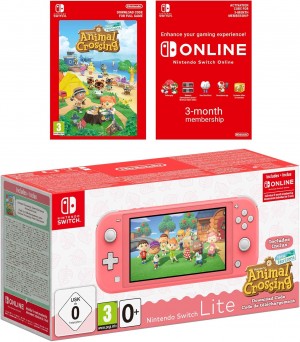 Nintendo Switch Lite Coral + Animal Crossing: New Horizons + NSO 3 months Bundle