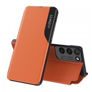 Eco Leather View Case elegant bookcase type case with kickstand for Samsung Galaxy S21 Ultra 5G orange, 1 pc.