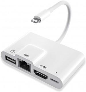 Anytrox Lightning iPhone Adapter 4-in-1 HDMI, USB, RJ45 Ethernet LAN, Lightning Charging port