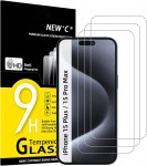 NEWC Pack of 3 Tempered Glass Screen Protector for iPhone 15 Pro Max / 15 Plus (6.7 Inches) 0.33mm Ultra Clear, Ultra Resistant