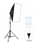 Puluz PU5071EU 50x70cm Studio Softbox + 2m Tripod Mount + 4 x E27 20W 5700K White Light LED Light Bulb Photography Lighting Kit