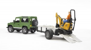 Bruder Land Rover Defender with One Axle Trailer, JCB Micro Excavator and Worker (02593)