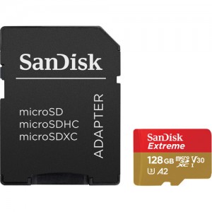 SanDisk Extreme microSDXC 128GB Class 10 U3 V30 A2 read 160MB/s write 90MB/s (SDSQXA1-128G-GN6AA)