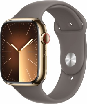 Apple Watch Series 9 GPS + Cellular 45mm Gold Stainless Steel Case with Clay Sport Band (M/ L) MRMT3