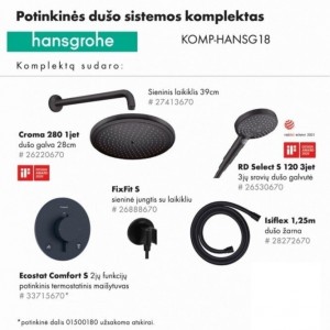 Hansgrohe Croma/Ecostat Termostata Dušas Komplekts 6in1 Matēts Melns (KOMP-HANSG18)