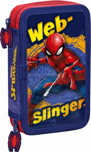 2 zipper pencil case with accessories Spiderman red-blue