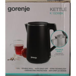 SALE OUT.  | Gorenje Kettle | K15DWBK | Electric | 2200 W | 1.5 L | Stainless steel | 360° rotational base | Black | DAMAGED PACKAGING, SCRATCHED