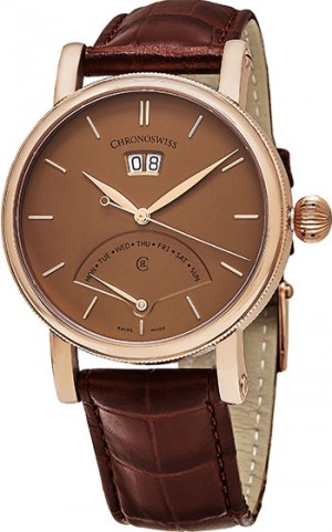 Chronoswiss ChronoSwiss Men's 'Sirius' Terracotta Dial Brown Leather Strap DayDate Retrograde Swiss Automatic Watch Mens Watch Model CH-8121R-CP