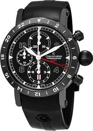 Chronoswiss ChronoSwiss Men's 'Time Master' Black Dial Black Rubber Strap Chronograph GMT Swiss Automatic Watch Mens Watch Model CH-7535G-BK
