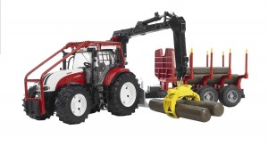 Bruder Steyr CVT 6230 Forestry Tractor with Trailer and 4 Trunks (03093)