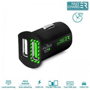 PURO Mini Car Fast Charger 2x USB 2.4A (FCMCH2USB24BLK)