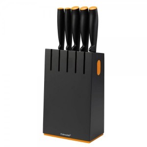 Fiskars Birchwood Knife Block with 5 Knives, Black (1014190)