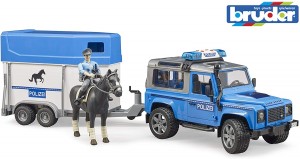 Bruder Land Rover Defender police +mounted police officer (02588)