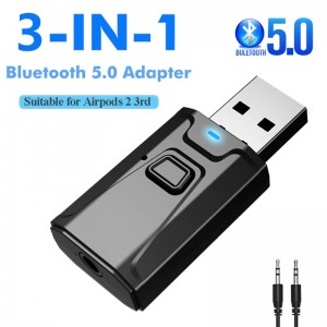 TX/RX Bluetooth 5.0 Receiver/Transmitter With Button 3 In 1 USB Adapter for TV, PC, Car