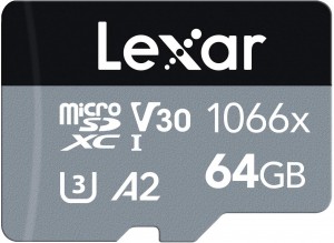 Lexar Professional 1066x microSDXC 64GB UHS-I 160MB/s read 70MB/s write SILVER Series (LMS1066064G-BNANG)