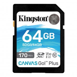 Kingston Canvas Go! Plus SDXC 64GB 170MB/s read 70MB/s write Class 10, UHS-I, U3, V30 (SDG3/64GB)