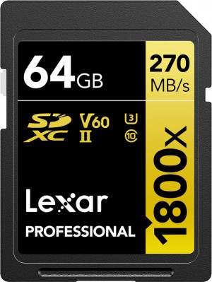 Lexar Professional 1800x SDXC 64GB U3 (V60) UHS-II R270/W180 (LSD1800064G-BNNNG)