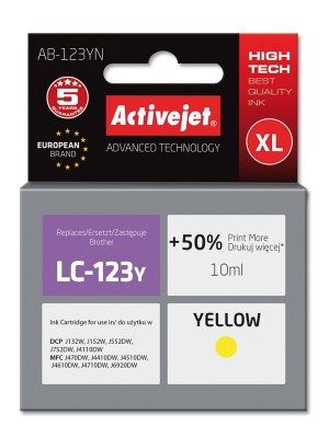 Activejet AB-123YN Brother LC123Y/LC121Y replacement Supreme 10 ml yellow
