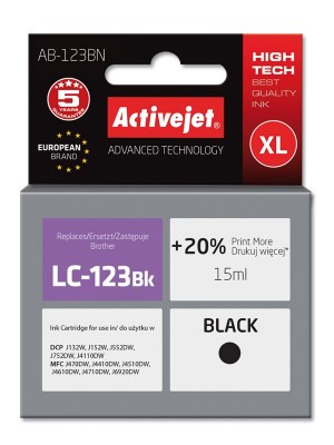 Activejet AB-123BN Brother LC123Bk/LC121Bk replacement Supreme 15 ml black