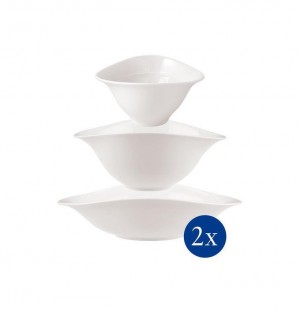 Villeroy and Boch Vapiano Trio Bowls Set of 6, Ideal for Dinner for Two, Premium Porcelain, Dishwasher and Microwave Safe, White.