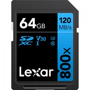 Lexar 64GB Professional 800x SDXC UHS-I C10 V30 U3, 120/40 MB/s (LSD0800064G-BNNNG)