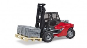 Bruder Linde HT160D stacker with pallet and 3 pallet cages (02513)
