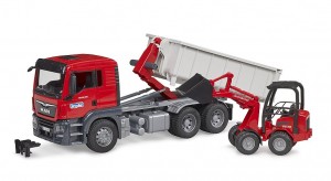 Bruder MAN TGS Truck with Roll-Off-Container and Schäffer Compact loader (03767)