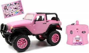 Dickie Toys RC Jeep Wrangler, RC SUV Girlmazing, Remote Controlled Car, RC Car, Toy Car with 2 Channel Radio, Remote Control, 2.4 GHz, Turbo, incl. Sticker, for Ages 6 Years and up, Metallic, Pink, Glossy