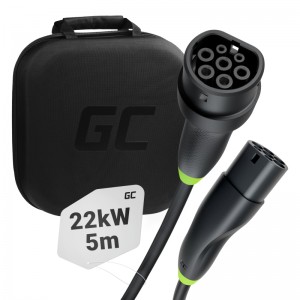 Green Cell Snap Type 2 EV Charging Cable 22 kW 5 m for Tesla Model 3 S X Y, VW ID.3, ID.4, ID.5, Kia EV6, Audi E-Tron, Fiat 500e (EVKABGC01)