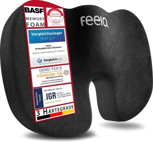 feela. Premium Orthopaedic Seat Cushion (Black Color, Medium, 50-80kg)