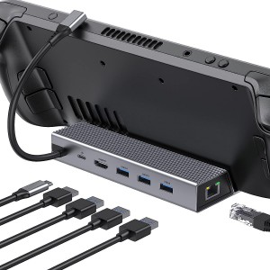 hodo 6-in-1 Steam Deck Dock - HDMI 2.0 4K @ 60Hz, 1000 Mbps Gigabit Ethernet, 3 USB-A 3.0 and Full Speed Charging USB-C Port