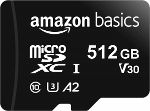 Amazon Basics - MicroSDXC 512GB with SD Adapter A2 U3 Read Speed up to 100Mbps