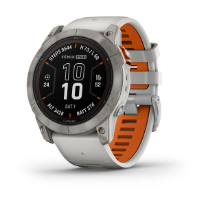 GARMIN FĒNIX 7X PRO SAPPHIRE SOLAR, TITANIUM WITH FOG GRAY/EMBER ORANGE BAND (010-02778-15)