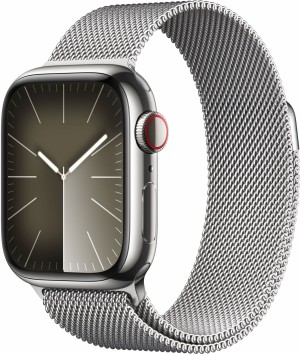 Apple Watch Series 9 GPS + Cellular 41mm Silver Stainless Steel Case with Silver Milanese Loop MRJ43