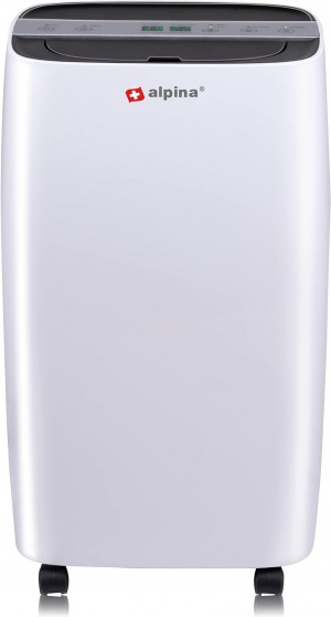 alpina Electric Dehumidifier - Room Dehumidifier 220 W - Rooms up to 100 m3 - Extra Quiet 46 dB - Dehumidifies up to 10 L per Day - Timer Function 1-24 Hours - Humidity Setting - White