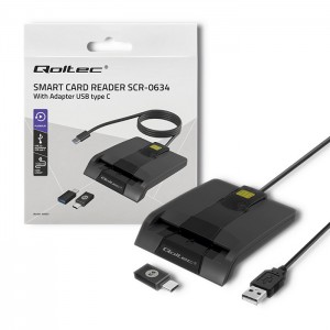 Qoltec Intelligent Smart ID chip card reader SCR-0634 USB Type-C (50634)