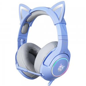 Onikuma K9 RGB Light Double-Head Beam Noise Cancelling Microphone Cat Ear Gaming Headphones Blue