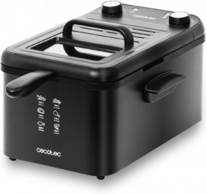 Cecotec CleanFry Infinity 3000 Black Deep Fryer. 3L Capacity, Temperature up to 190 ºC, 30 Min. Timer, Dishwasher-Safe Glazed Inner Pot, OilCleaner Filter, 2400 W
