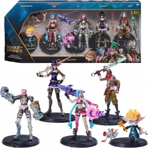 League of Legends - 10 cm Action Figures Pack of 5 (Vi, Caitlyn, Ekko, Heimerdinger and Exclusive Jinx) Each with Accessories and Display Base (6062218)