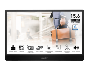 MSI PRO MP161 E2U 15.6 Inch Portable Monitor - FHD IPS, 60Hz, Improved Housing & Kickstand, Mini HDMI 2.0b, 2 x USB Type-C
