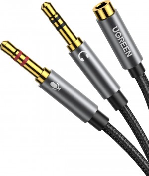 Ugreen 3.5mm AUX Splitter Cable – 1 Female to 2 Male (Headphone & Microphone), CTIA Standard, Aluminum Housing