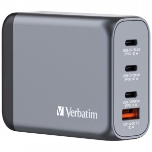 Verbatim GaN Charger 100 W with 4 Ports 100 W 4‑Port 3×USB‑C/1×USB‑A