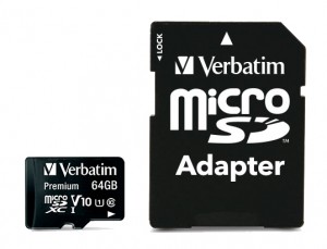 Verbatim micro‑SDXC Memory Card 64 GB UHS‑I Premium Class 10 + SD Adapter