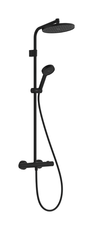 Hansgrohe Activera S ar Termostatu, D 24cm, 2 Plūsmas Veidi, Ecosmart Dušas Sistēma Matēts Melns (28078670)