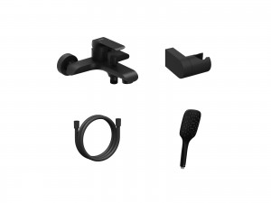 Ravak FL 022.20BLM.+S Wall-mounted Bathtub Tap With Shower Set Matt Black (X07S114)