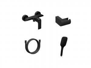 Ravak FL 032.20BLM.+S Wall-mounted Shower Tap With Shower Set Matt Black (X07S116)