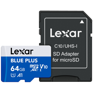 Lexar microSDHC Blue Plus UHS-I with SD adapter, up to 100MB/s read C10/A1/U3 (V30) 64GB