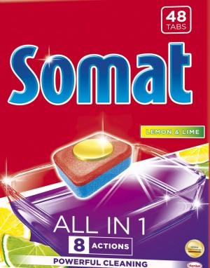 SOMAT All-in-1 Lemon & Lime Dishwasher Tablet 48 pcs.
